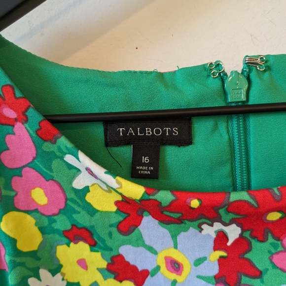 Talbots Green Multicolored Spring Floral Ruffle Hem Sleeveless Dress - Picture 6 of 7